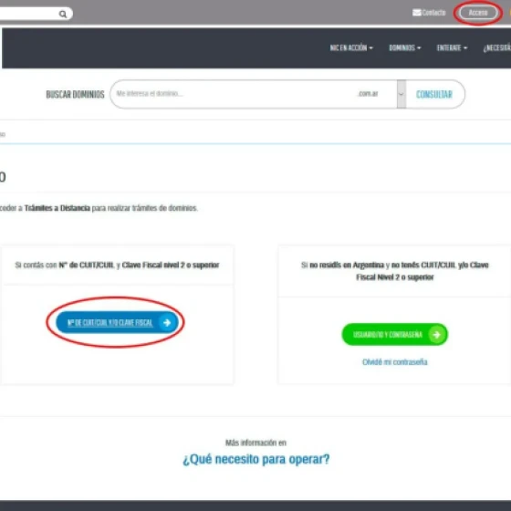 El titular del dominio debe ingresar en Nic.Ar