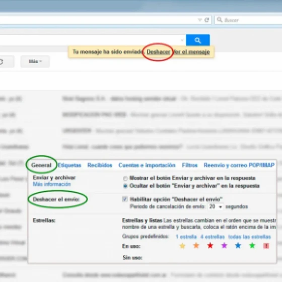 Nueva funcionalidad de Gmail: Ahora ofrece por segundos un enlace para cancelar el envío de un mail.